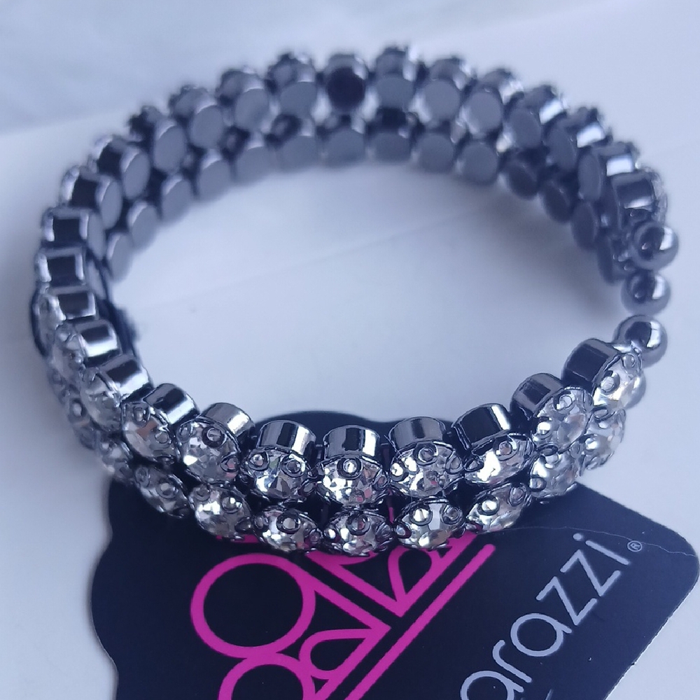 Paparazzi Silver Crystal Bracelet Strech - Picture 3 of 8